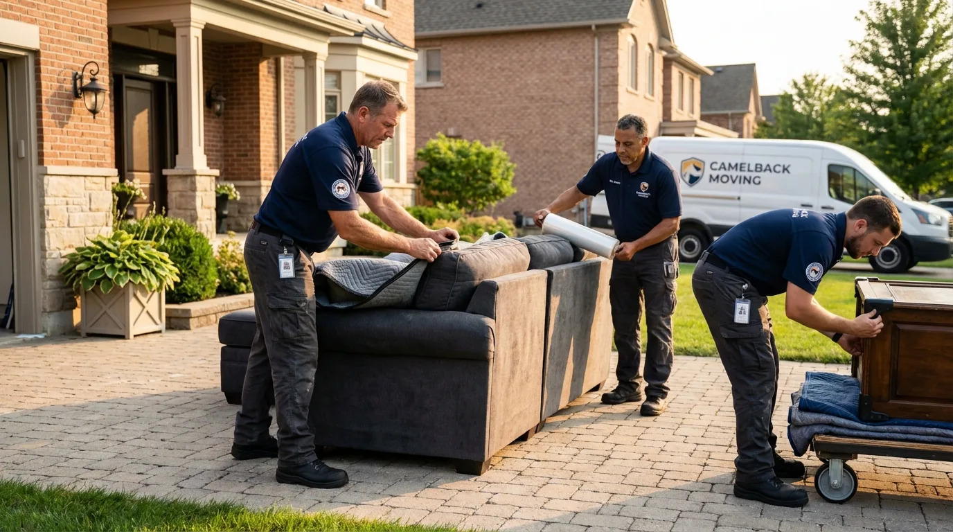 Large estate moving crew wrapping furniture in Kingsburg, CA